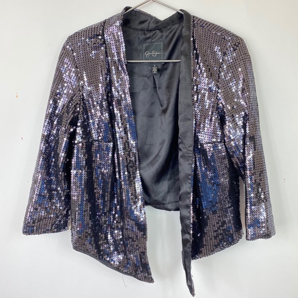 Jessica Simpson Jackets & Blazers - Jessica Simpson sequin navy asymmetrical blazer
